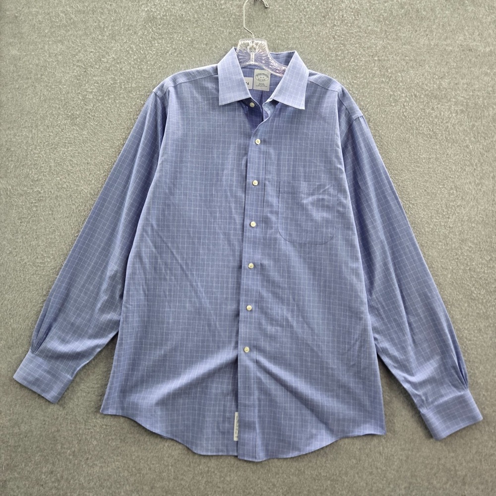Brooks Brothers Men Button Up Shirt 16 Blue Glen Check Cotton Long Sleeve Collar